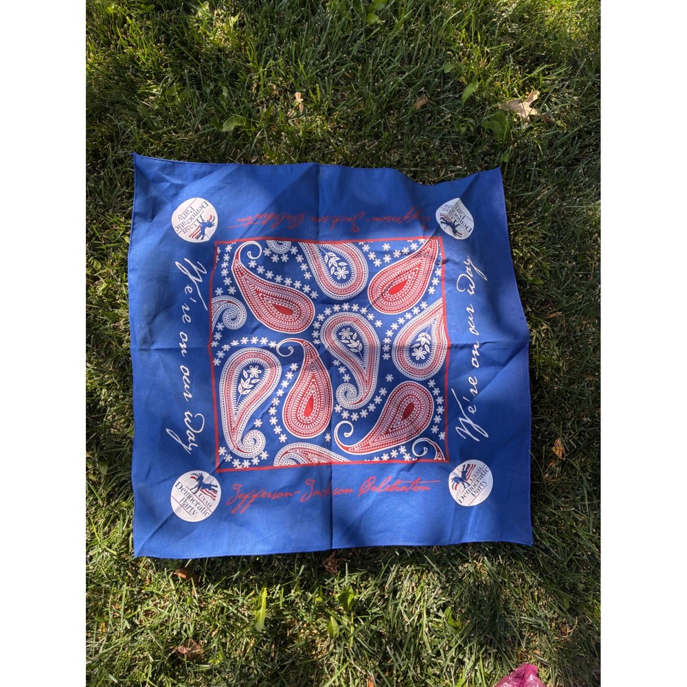 Vintage Utah Democratic Party Jefferson Jackson Celebration Blue Paisley Bandana